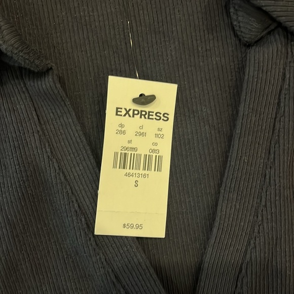 Express navy ribbed bodysuit collar quarter button up NEW thong back size small - Picture 3 of 5